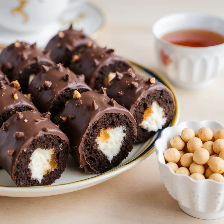 Chocolate Roll Cake with Caramel and Peanuts