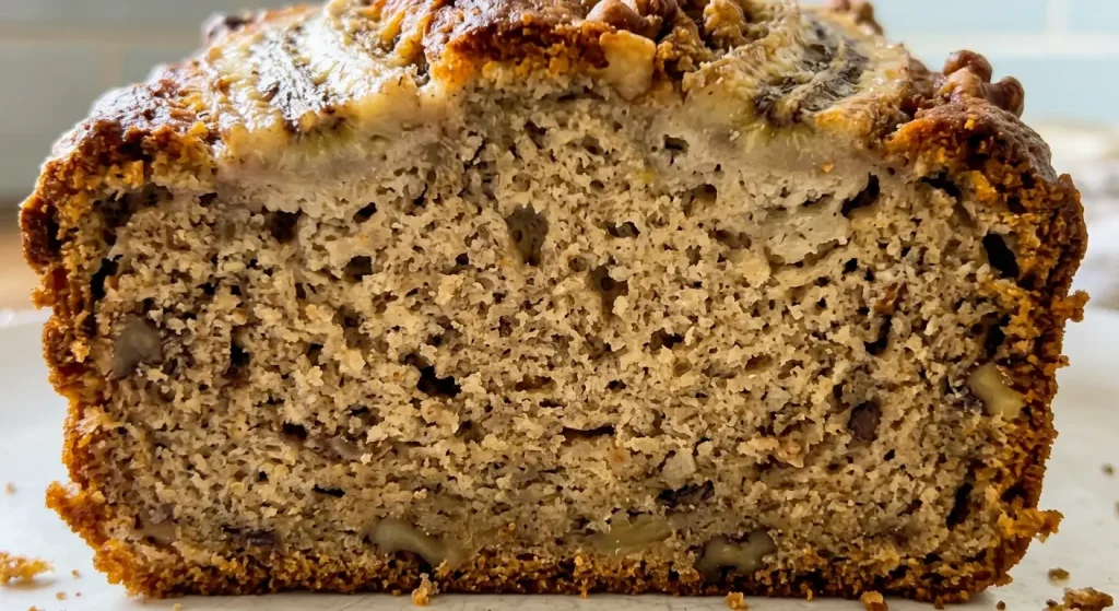Close‑up of sticky malt loaf crumb with tea‑soaked sultanas