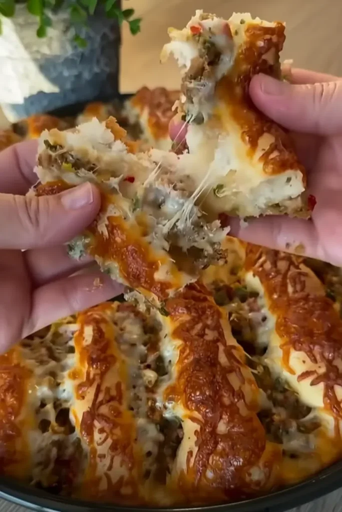 Close-up of homemade lahmacun with savory meat topping
