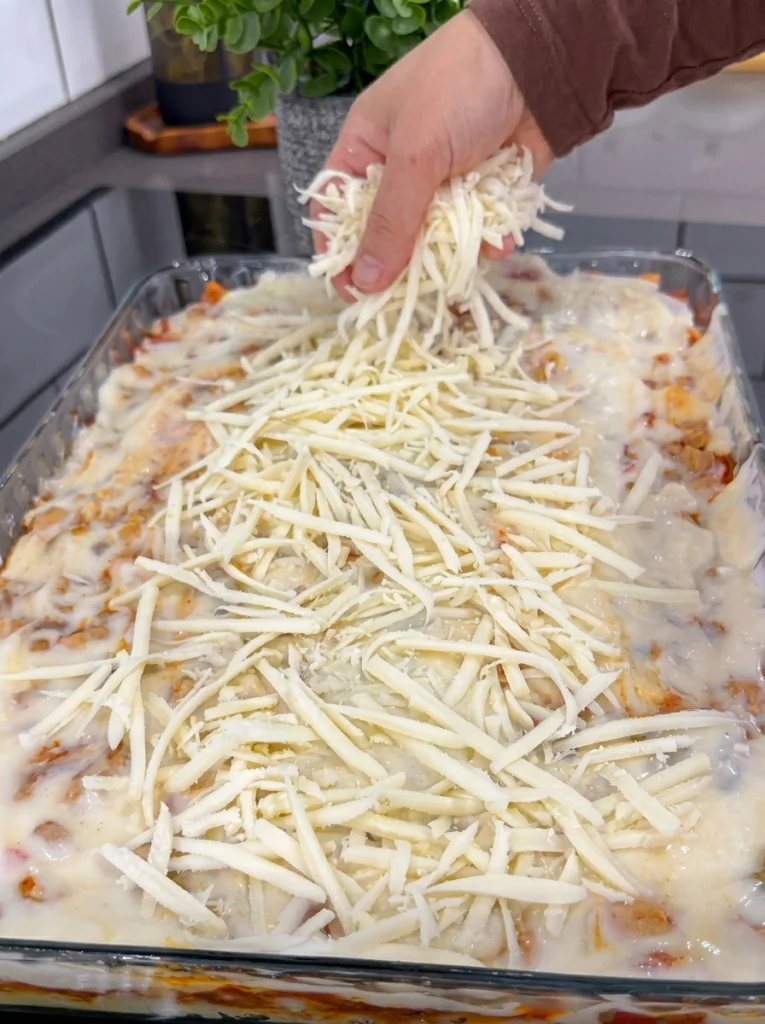 Cheesy Oven-Baked Chicken Saute with Mashed Potatoes fresh from the oven