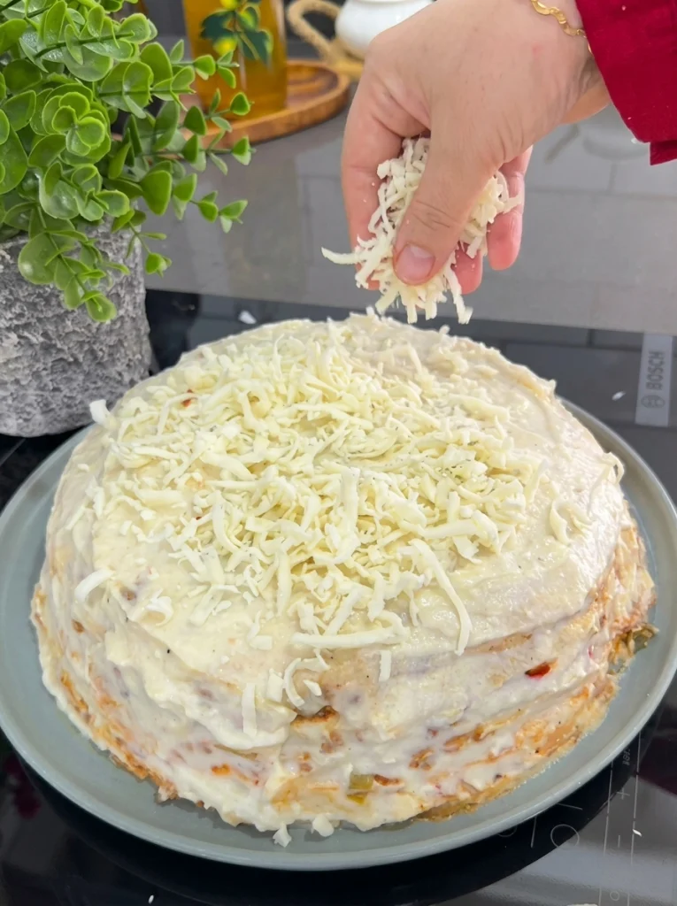Cheesy Palace Layer casserole with crispy golden topping fresh from the oven