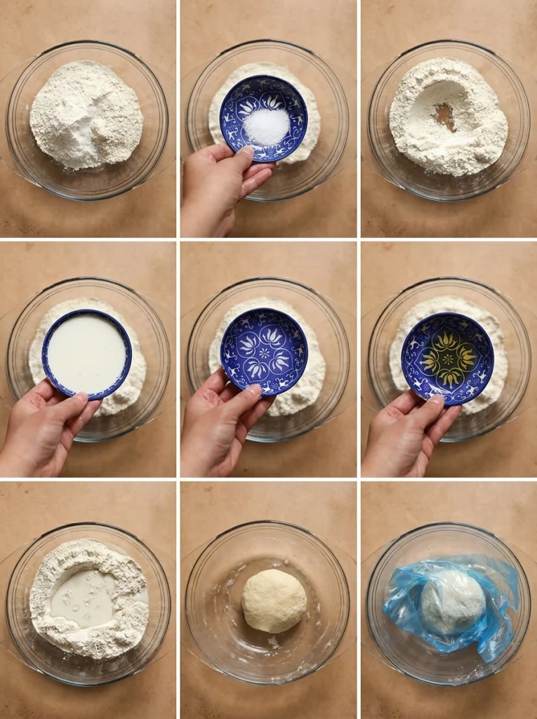 Kneading dough for crispy chicken Caesar flatbread