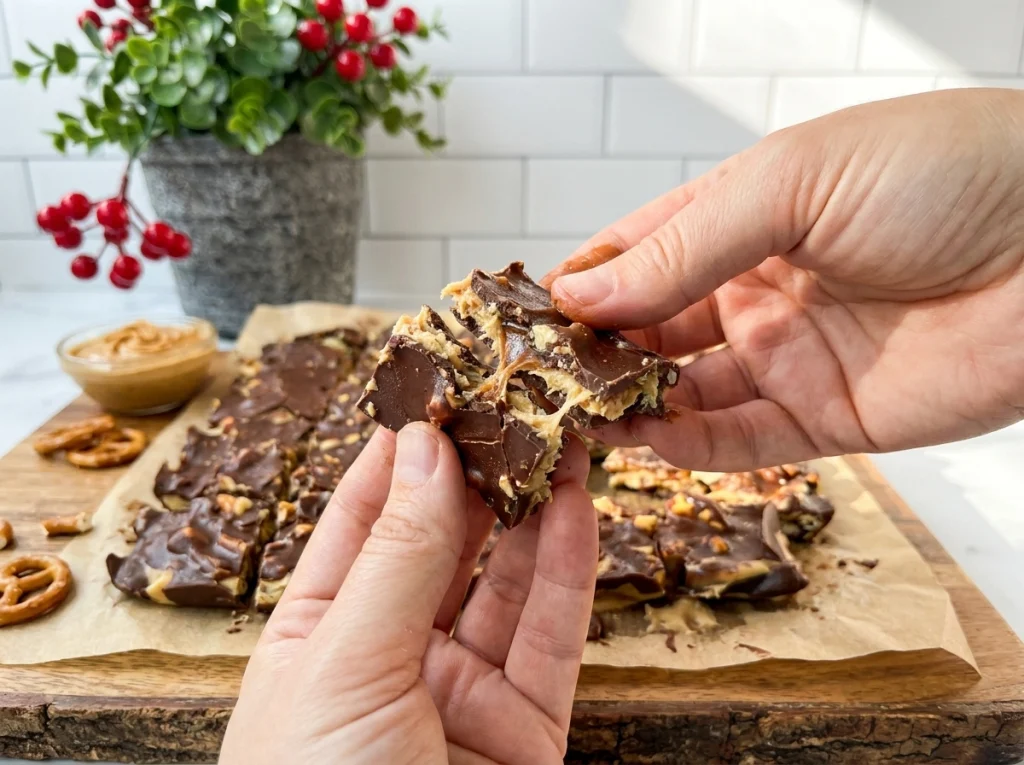 Close-up of homemade chocolate peanut butter date bars served as a healthy dessert snack