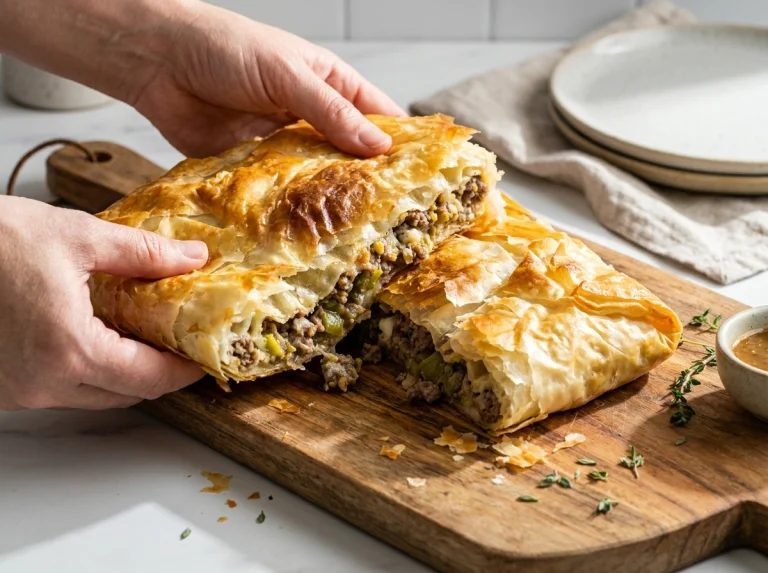Crispy Katmer Pie Recipe | Flaky Turkish Meat & Cheese Pastry