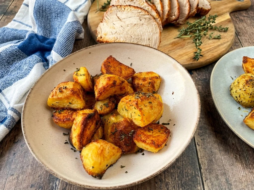 Crispy roast potatoes with golden brown crunchy edges served in a bowl