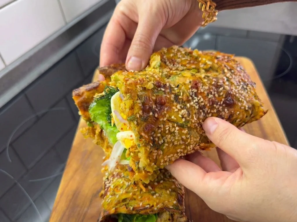 Flourless vegetable lavash wrap filled with cream cheese