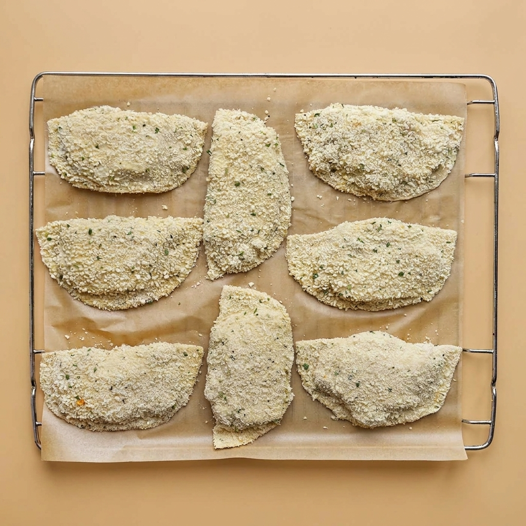 Frying crispy chicken Caesar flatbread until golden brown