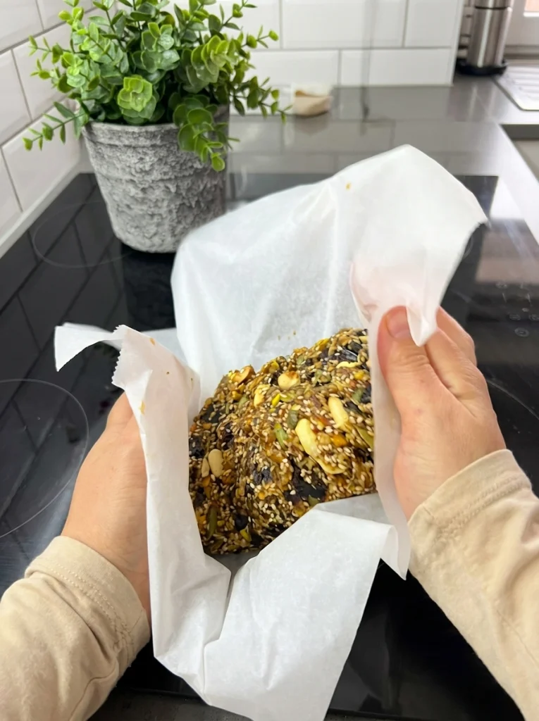 Mixing nuts and seeds with dates to make healthy gluten-free snack bars