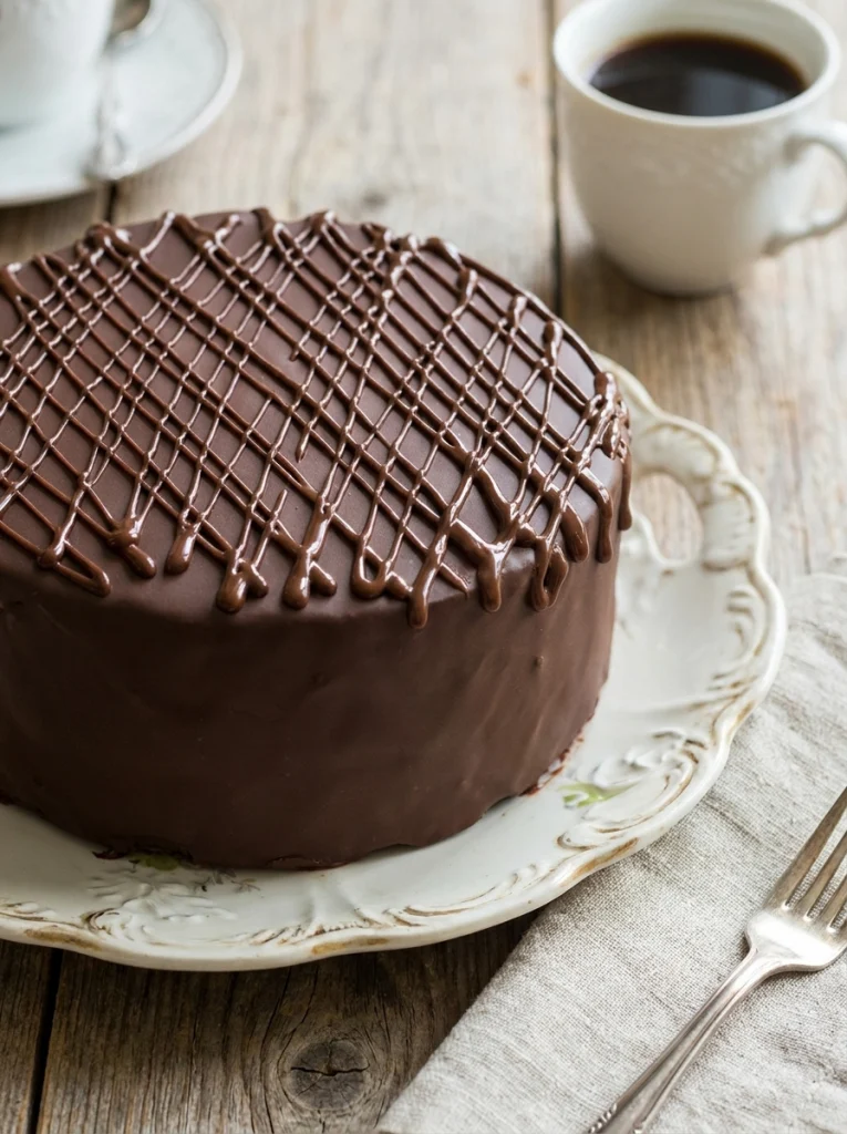 Serving a slice of rich British Chocolate Biscuit Cake
