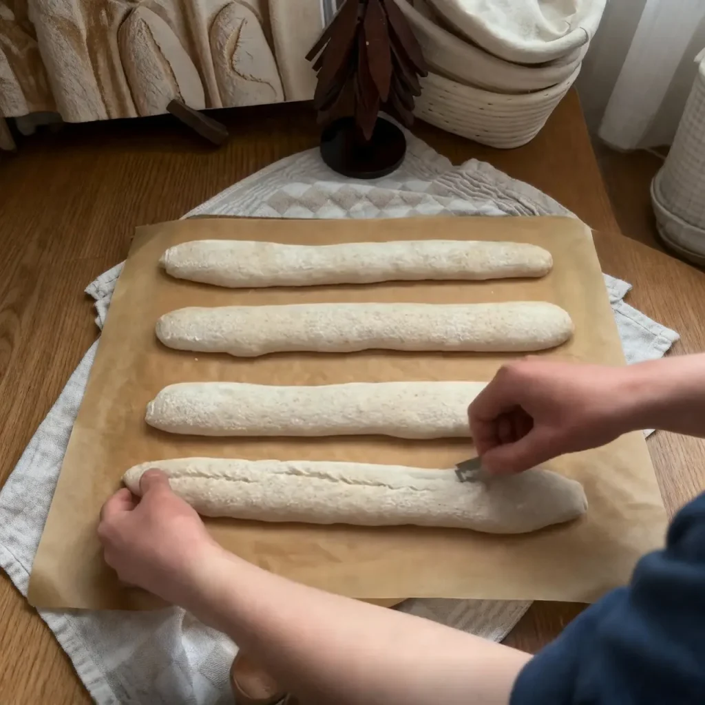 Shaping sourdough baguettes to create surface tension