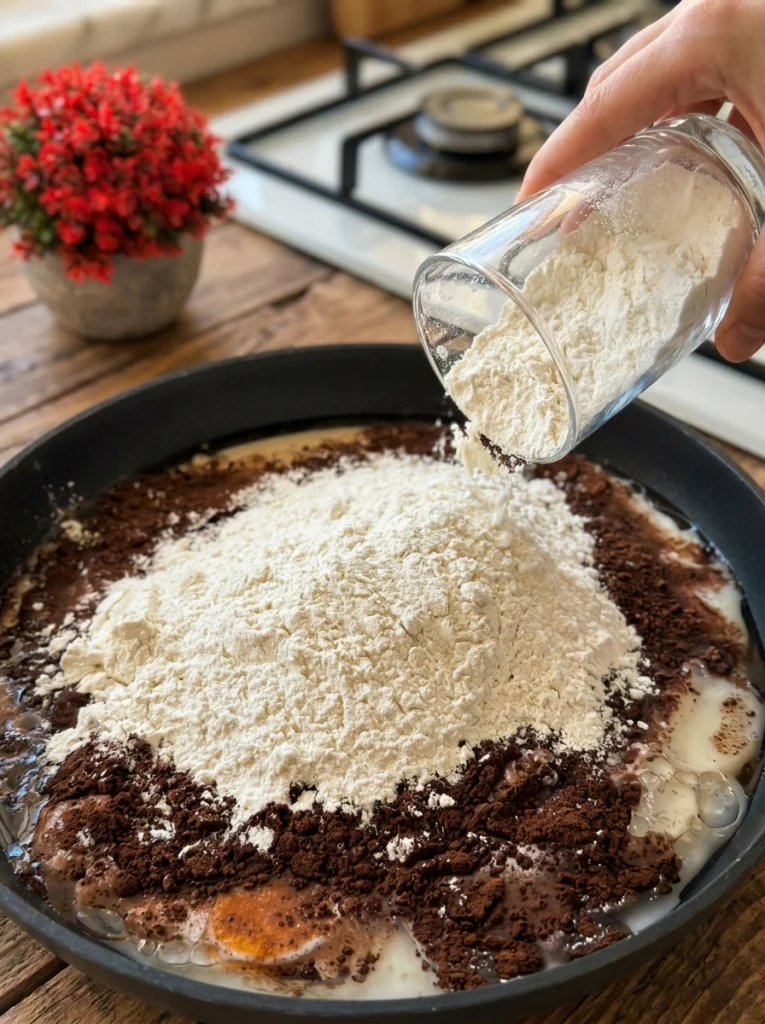 Mixing banana chocolate cake batter until smooth