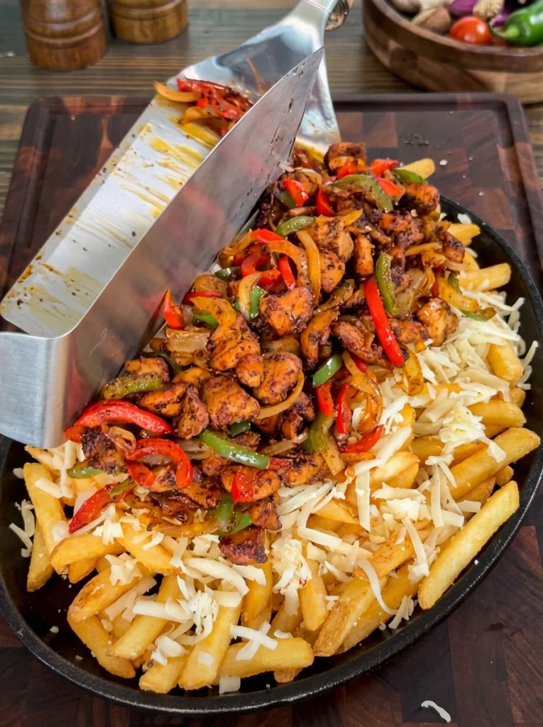 Chicken fajita mixture with peppers, onions, and fresh lime juice