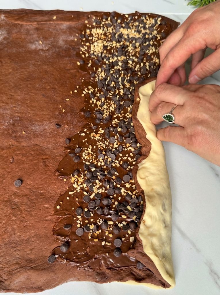 Plain dough and cocoa dough side by side before rolling