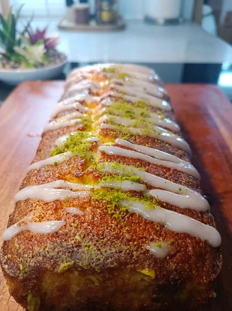 Slice of moist whole orange cake showing soft crumb texture