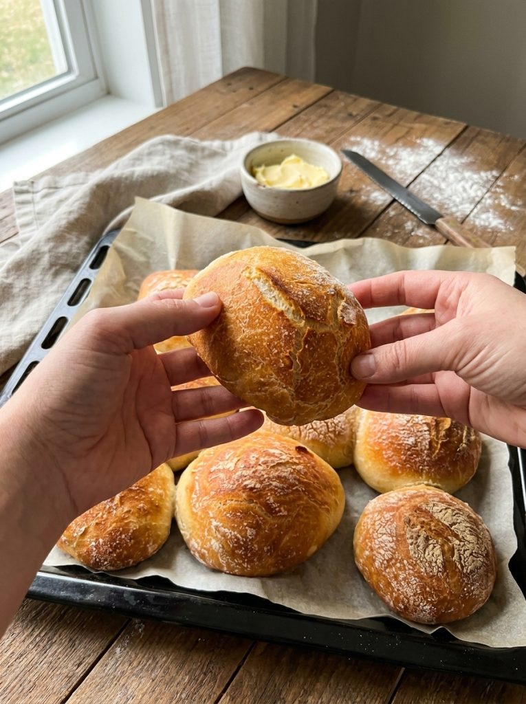 Warm spoon bread roll served with butter